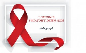 Plakat przedstawia dużą czerwoną watażkę na białym tle i napis: 1 grudnia światowy dzień Aids, w dolnej części plakatu widniej napis aids.gov.pl