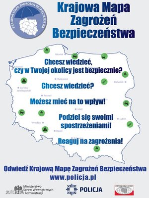 Plakat przedstawia mapę Polski a na niej nr telefonów oraz pytania do obywateli zachęcające do korzystania z tego narzędzia rycina i napisy umieszczone są na szarym tle w dolnej części plakatu widoczne są loga twórców i patronów.