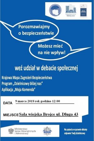 ZAPROSZENIE DO UDZIAŁU W DEBACIE SPOŁECZNEJ W BROJCACH - 09.03.2018R.