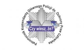 Logo przedstawia błękitną gwiazdę policyjną z napisem w jej środkowej części &quot;Czy wiesz, że?&quot;